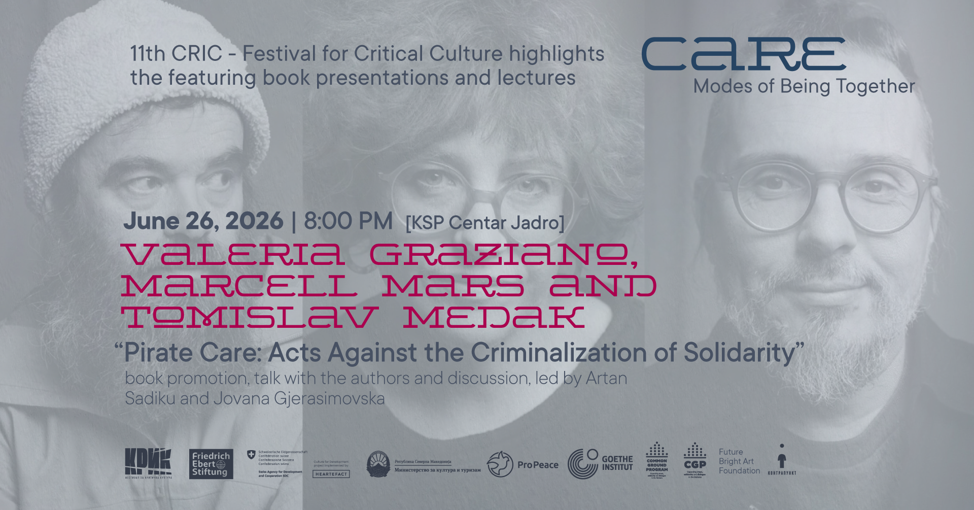 “Pirate Care: Acts Against the Criminalization of Solidarity” promotion of book and discussion with Valeria Graziano, Marcell Mars and Tomislav Medak